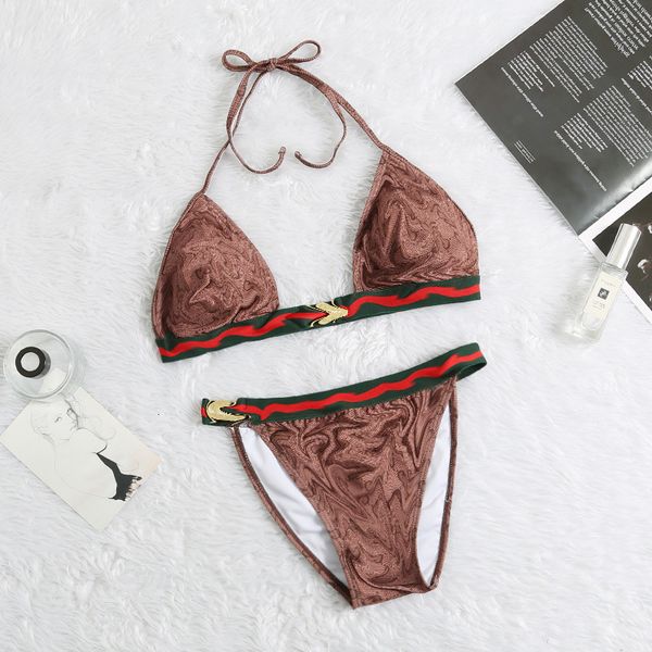 

split swimsuit letter lace up neck triangle bikini