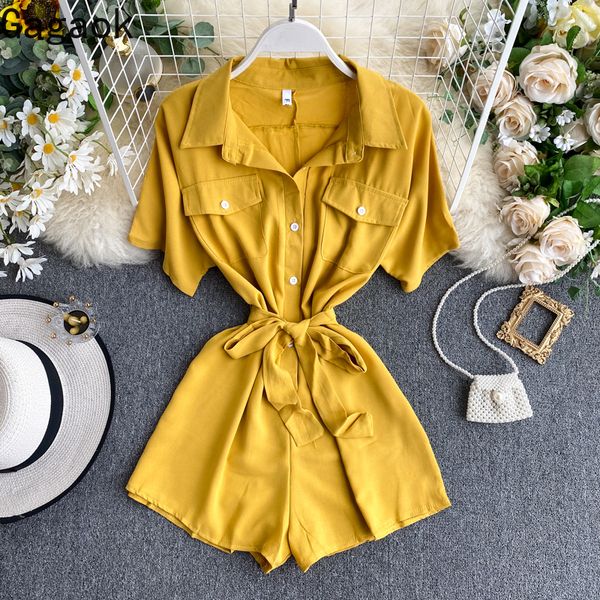 

gagaok office lady 2020 women playsuits summer new solid pockets slim casual simple wild female fashion korean jumpsuits t200704, Black;white