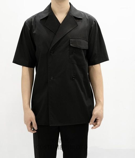 

male vintage fashion korea japan style black white shirt men summer new short sleeve casual loose shirt1, White;black