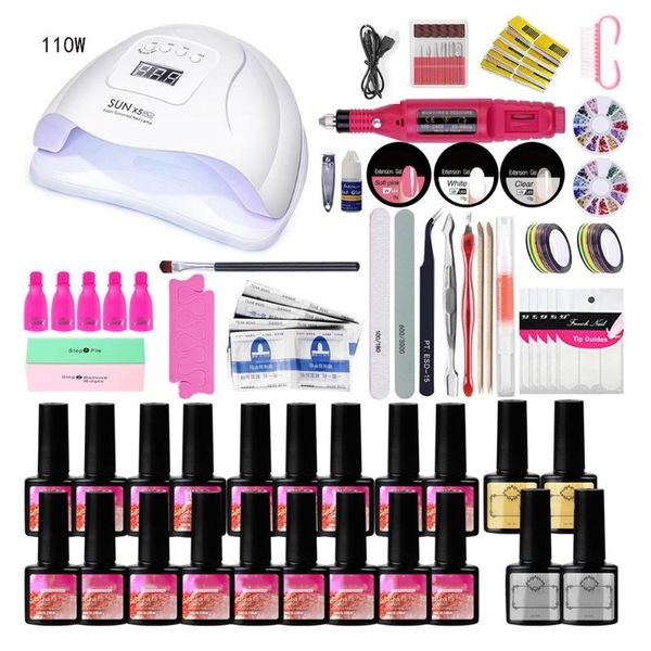 

professional nail set uv led lamp dryer with colors gel acrylic nail polish drill machine art design tools set kits