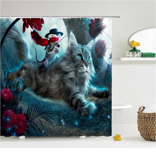 

funny shower curtains bathroom curtain with hooks decor waterproof cat dog 3d bath 180*180cm creative personality shower bbylmh