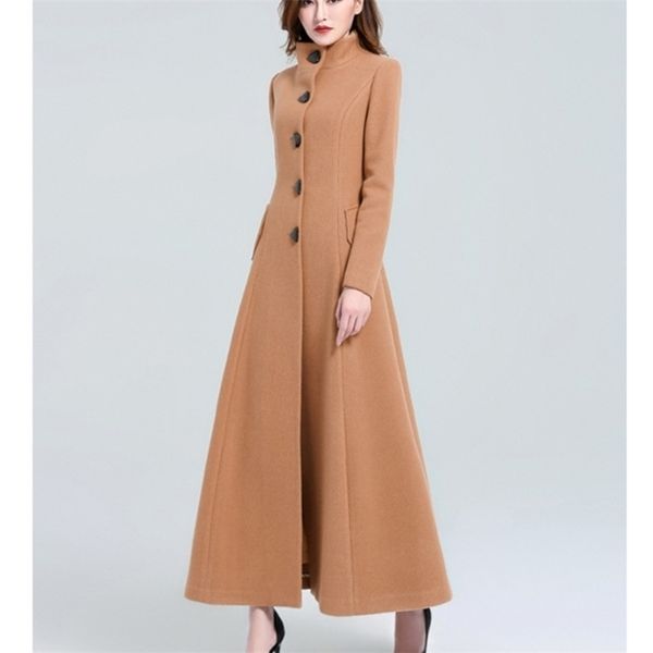 

women winter coats autumn and winter retro solid color belt large size wool coat slim thin thick long hair coat female 201217, Black
