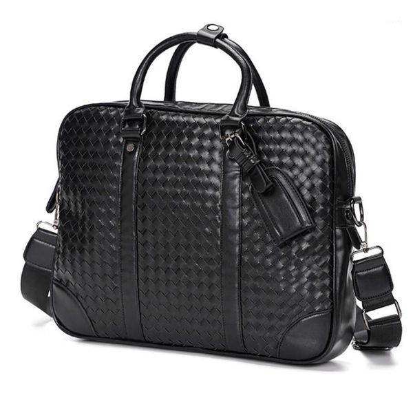

tidog fashion casual hand - woven leather briefcase1