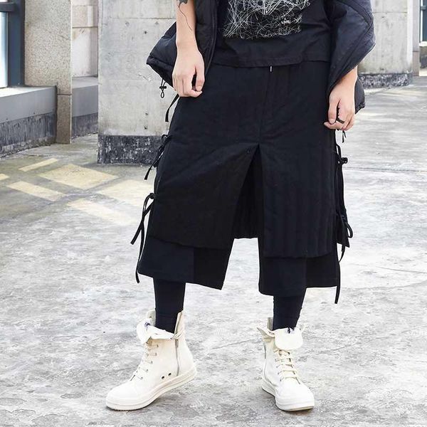 

down pants winter patchwork thick warm pant casual wide leg ribbons hip hop streetwear down trousers1, Black