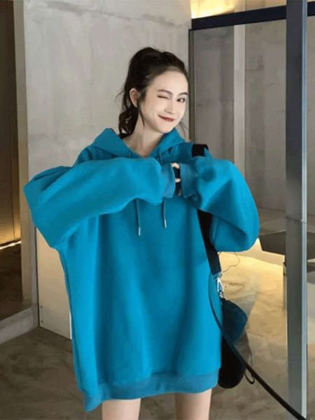 

large net red air blue plush sweater women's autumn winter 2020 new korean loose hoodie, Black