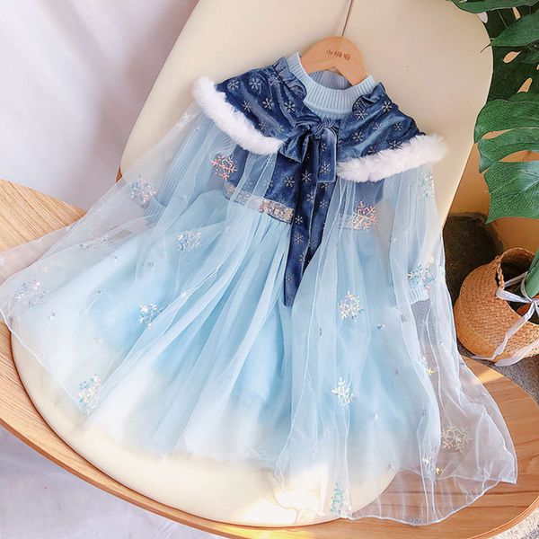 

winter 20 princs skirt girls' years aisha new children's cape two piece veet knitted ice and snow qiyuan drs s7pd, Red;yellow