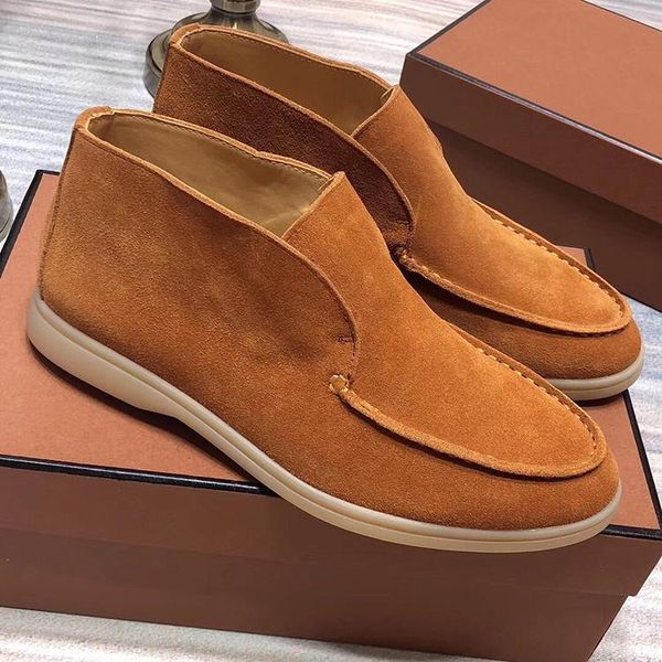 

loro shoes man genuine leather middle cylinder sneakers woman successful man leisure shoes nubuck leather with box and dust bag, Black