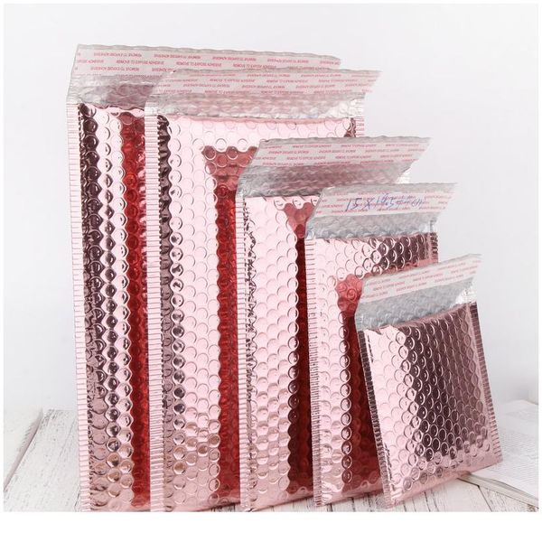 

5pcs rose gold aluminum foil packaging shipping bubble mailers padded envelopes gift bag bubble mailing envelope bag jllsmq