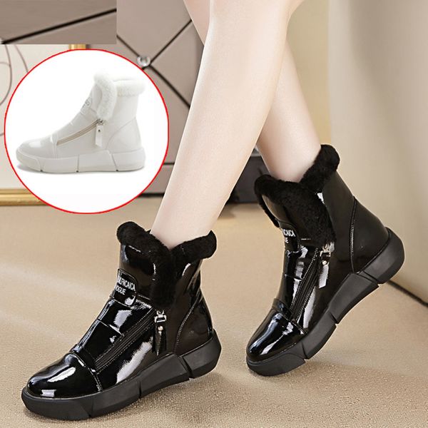 

women winter woman high casual shoes with zipper warm white mujer boots, Black