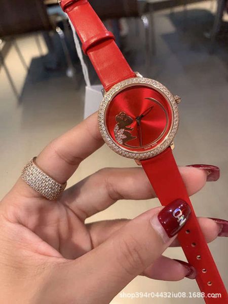 

mouse women's fashion pattern versatile red watch full diamond waterproof quartz belt, Slivery;brown