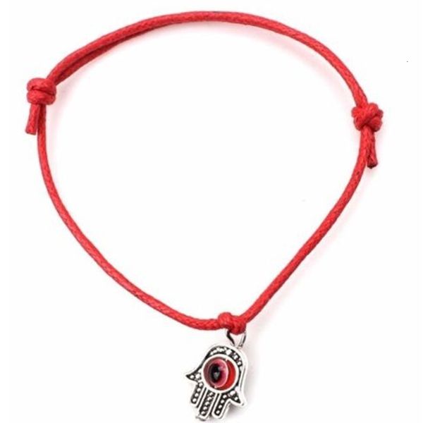 

red 100pcs/lot hamsa hand string evil eye lucky wax cord adjustable bracelet