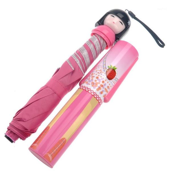 

promotion pink novelty japanese kimono doll style anti-uv rainproof folding bottle umbrella1