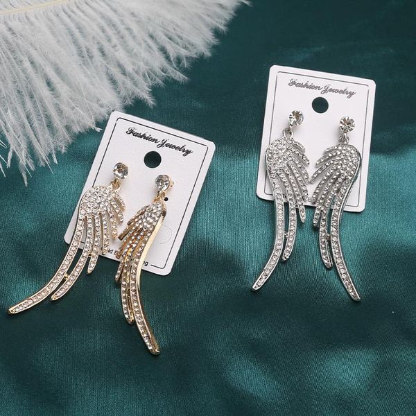 

unusual earring 2021 trend long hanging wing earrings for women goth piercing stainless steel earrings crystal jewelry pendants, Silver