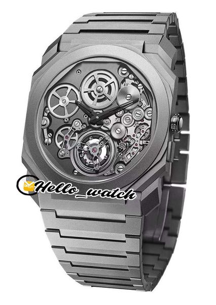 

new octo finissimo tourbillon 102937 skeleton gray dial miyota automatic mens watch titanium steel bracelet sport watches hello_watch hwbv, Slivery;brown