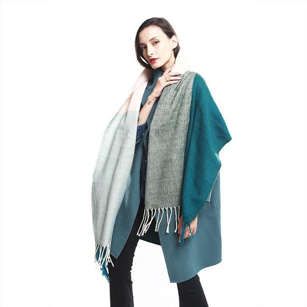 

scarves korean version of autumn and winter two-color plaid imitation cashmere tassel scarf hundred-length air-conditioning, Blue;gray