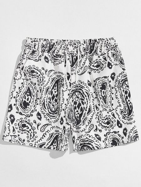 

romwe guys paisley drawstring shorts g3w0#, Black
