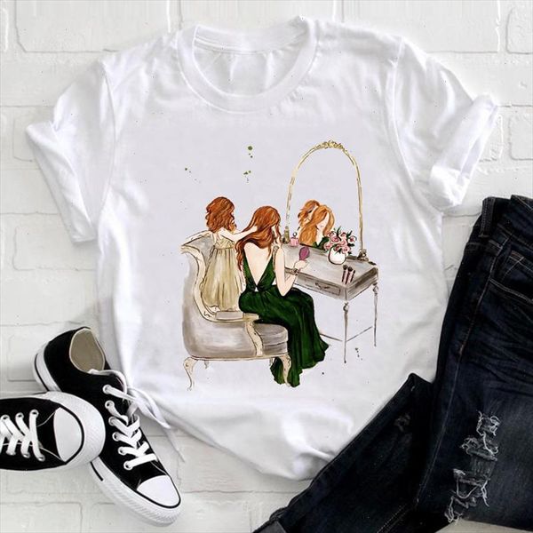 

women cartoon watercolor love trend style mom mama mother life casual clothes print tee tshirt female ladies graphic t shirt, White