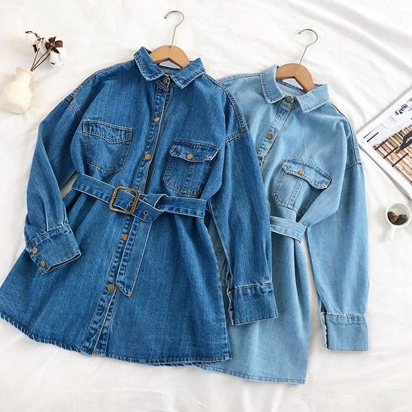 

spring autumn long slim denim jacket womens denim shirt coat female single-breasted jeans coat women solid overcoat1, Tan;black