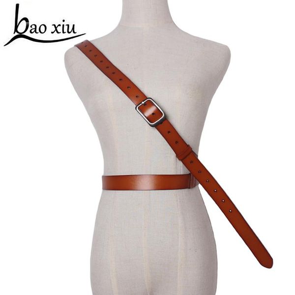 

new designer vintage genuine cow metal pin buckle long belt black extra long belts for women bow tied clothes accessories, Black;brown