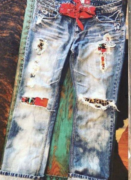 

selling style stretchless, loose, fashionable and perforated women's jeans lx03, Blue