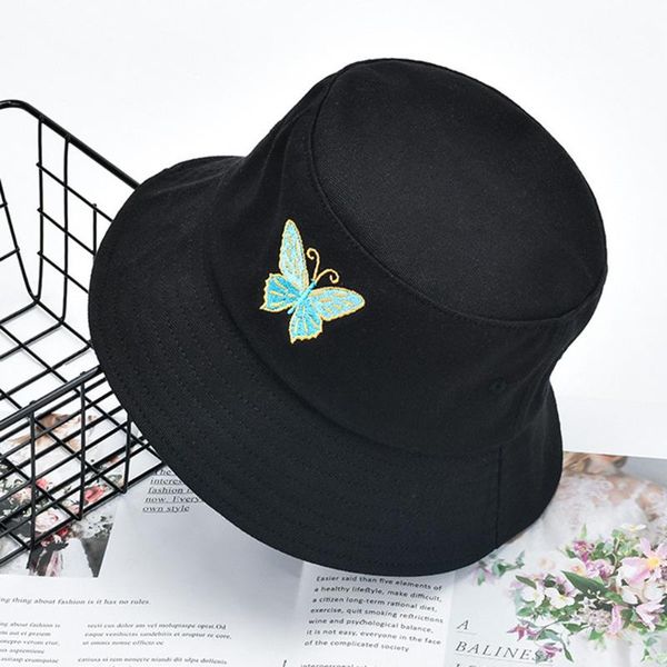 

wide brim hats fashion women outdoor butterfly embroidery summer foldable uv-protection beach fisherman bucket sun hat cap chapeau#p3, Blue;gray