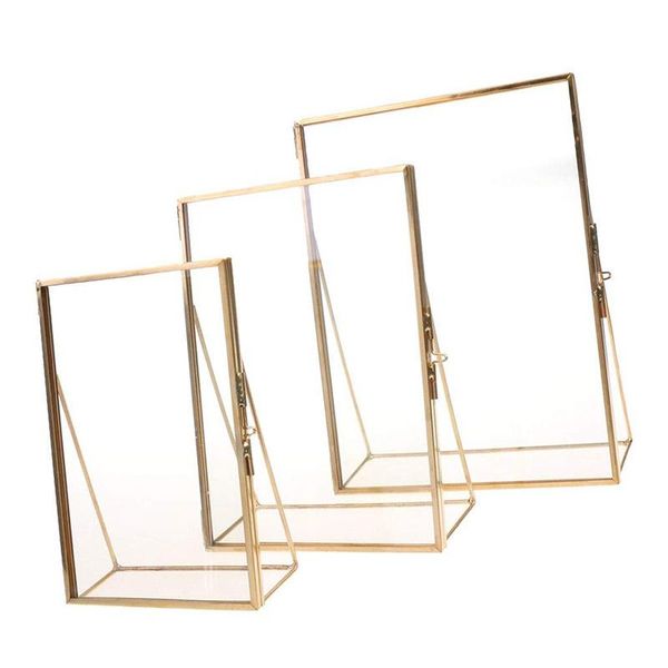 

simple antique rectangular tanding transparent gl p frame for home decoration - gold