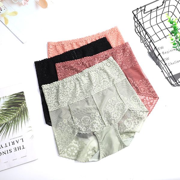 

women's high waist body shaping pants large plus size lace underwear cotton crotch triangle lingerie 2021, Black;pink