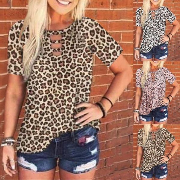 

women 2020 t shirt women casual leopard print shirt short sleeve pullover mujer camisetas hollown summer femme clothes1, White