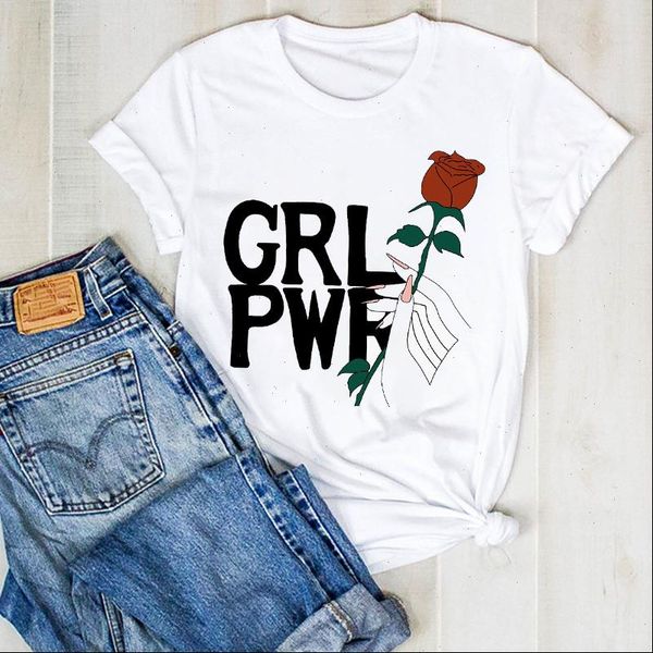 

women lady girl power flower floral 90s printed ladies summer t tee tshirt womens female shirt clothes graphic t shirt, White