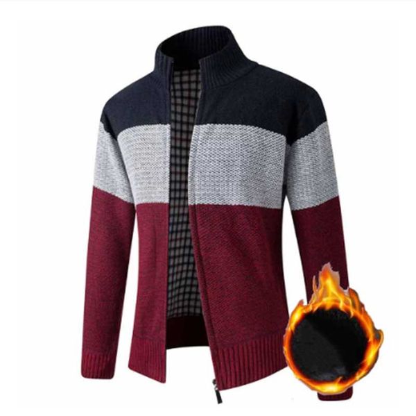 

stand collar sweater coat men's patchwork thick fleece comfy wool cardigan knitted jackets casual male knitwear, White;black
