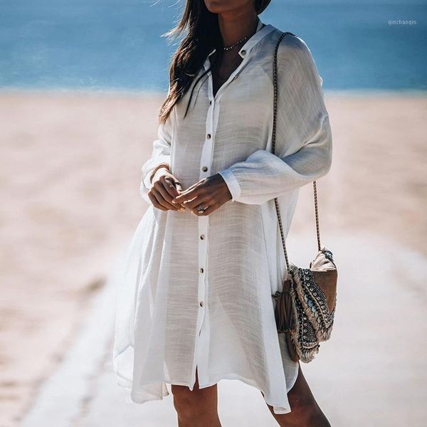 cover-ups women swimsuit cover ups kaftan beach tunic dress summer robe de plage solid cotton pareo up1