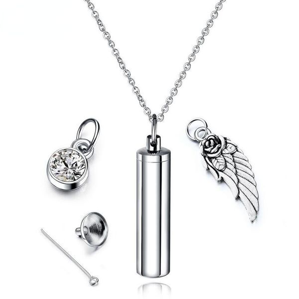 

stainless steel urn ashes cylinder vial pendant necklace charm memorial jewelry cremation perfume holder keepsake jewellery, Silver