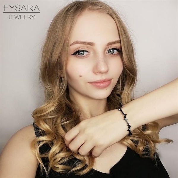 

fysara punk black open twield thorn wire muff braclets браслеты для женщин мужчины pulsera для пары ювелирные изделия 16 20см регулируемый р