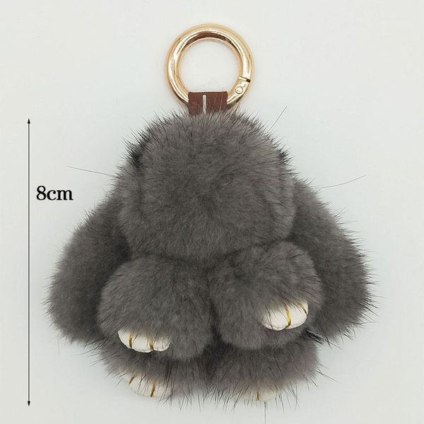 

8cm cute real mink key chains mini key ring 100% natural handbag pendant new design chain accessories1, Silver
