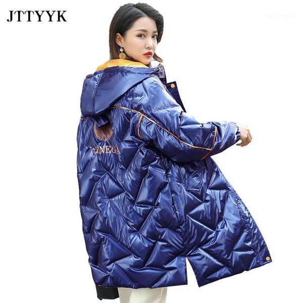 

women's down & parkas bright warm 90% white duck coat women winter parka hooded blue feather jacket 2021 fashion large size loose outer, Black