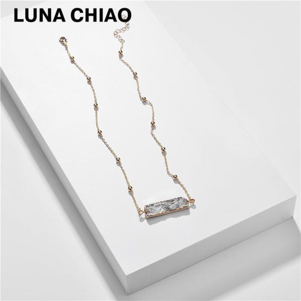 

chiao rectangle shape natural druzy rock stone pendant necklace for women dainty chain necklaces jewelry summer, Silver