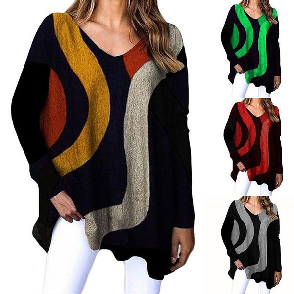 

irregular new striped casual printing loose long sleeved women's t-shirt autumn winter all match street hipster ladies, White