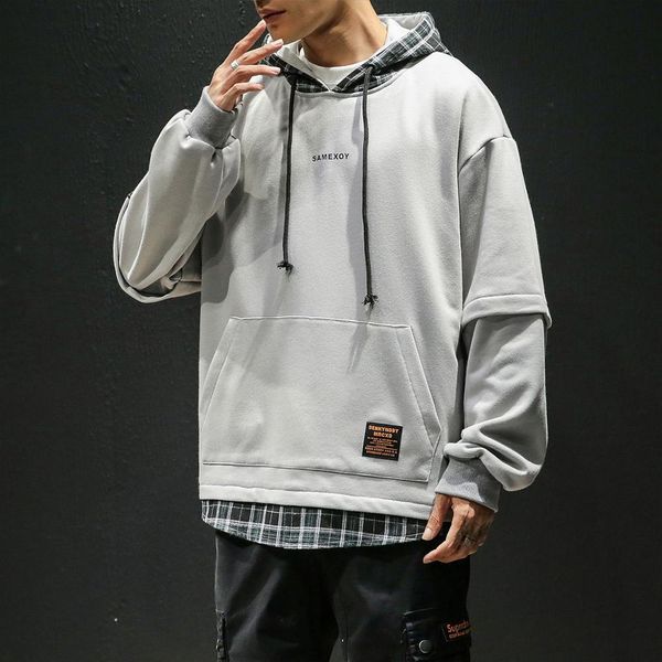 

2021 new autumn spring patchwork hoodies men's sweatshirts hip hop punk streetwear casual pullover iuix, Black