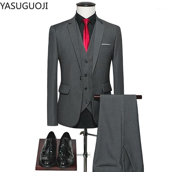 

yasuguoji smart casual work dress men suit set 2020 spring wedding suits for men slim fit 3 piece suits blazer+vest+pant1, White;black