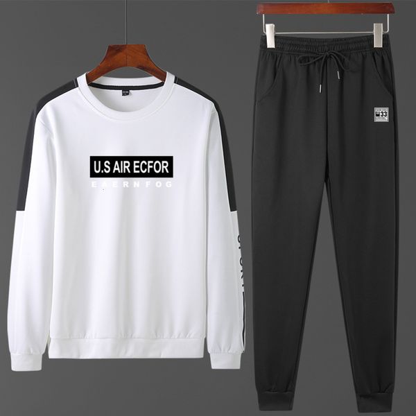 

men's fashion autumn trend sweater campus style winter long sleeve sportswear casual suit two piece set, Gray