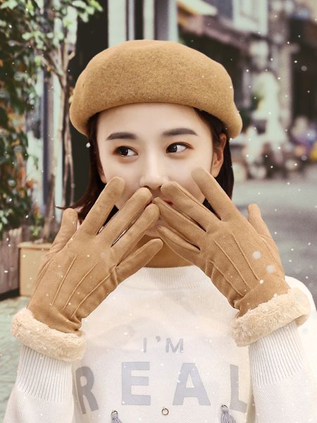 

female winter warm and lovely student korean plush thick cotton cold proof riding driving touch screen velvet gloves