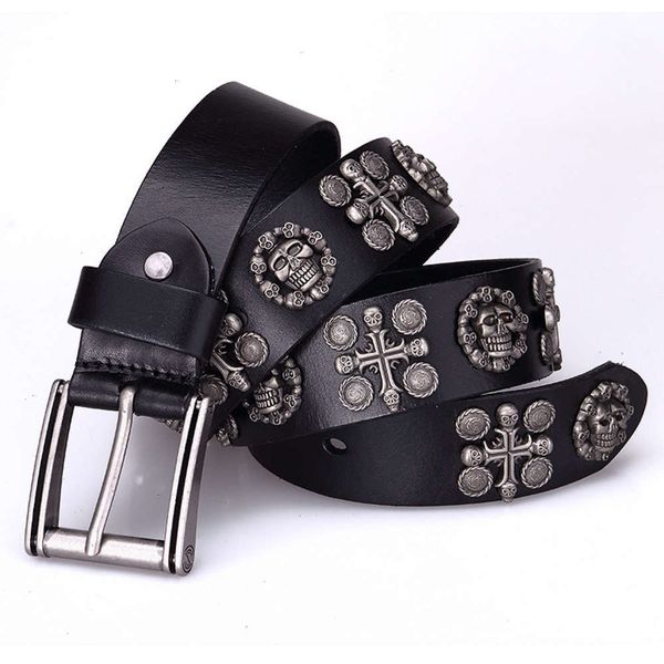 

new parkershop punk head skull accessories neutral leather women's belt, Black;brown