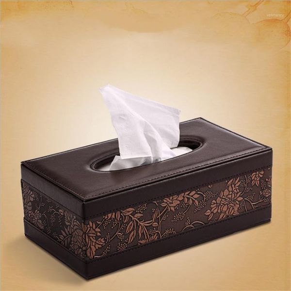 

tissue boxes & napkins high-grade pu rectangle box durable european retro paper container car home napkin storage desktowel case1