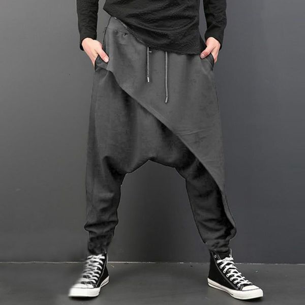 

grey plus size men casual drape drop crotch harem hip-hop pants trouser baggy dancing pants gothic punk style harem pants men, Black