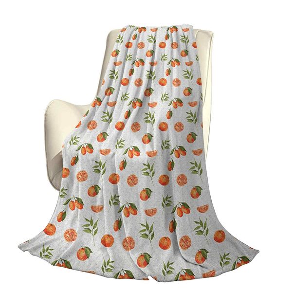 

watercolor orange and tangerine fruits with leaves on polka dotsoffice leisure blankets
