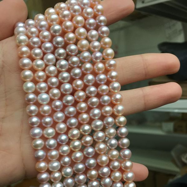 

chains freshwater pearl necklace round shape with size 6.5-7mm perfect luster loose strands, Silver