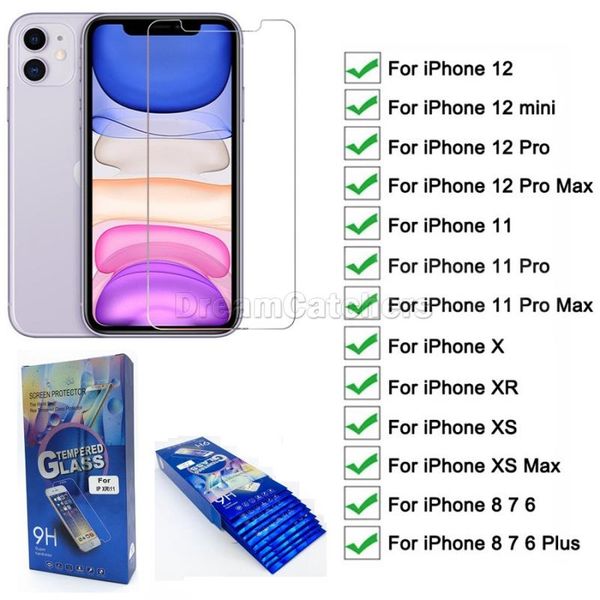 

tempered glass clear screen protector for iphone 11 12 pro max x xr xs max with retail packaging 10 in 1 box protective film
