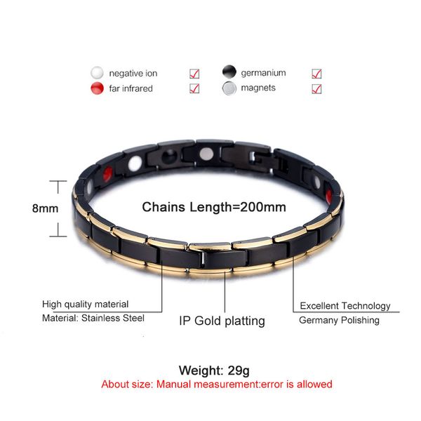 

health bangle color wholesale energy bracelet fashion black women 316l stainless steel 4 in 1 bio magnetic bracelets jew
