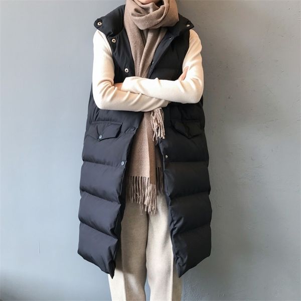 

autumn winter vest coat women new stand collar long warm down jacket vest female waistcoats vest cotton padded gilet femme 201211, Black;white