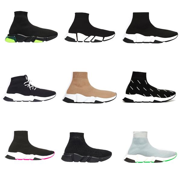 

new luxury speed sneaker men women designer shoes 3d knit socks boots graffiti sole unit trainer with box dust bag, Black